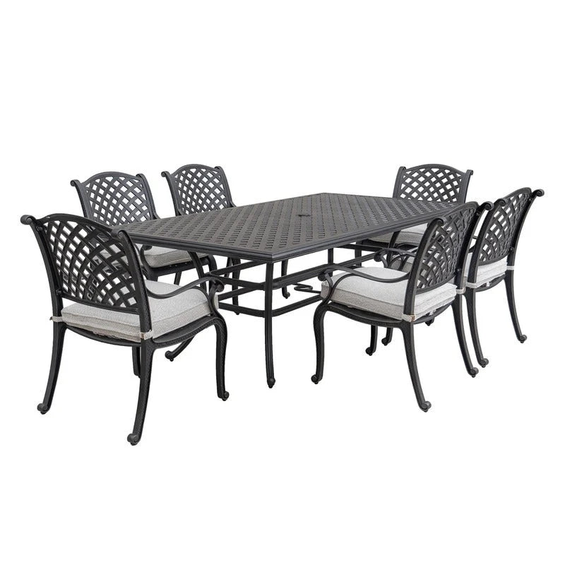 Ensemble de salle à manger rectangulaire Ventura 7 pièces en aluminium moulé avec 6 fauteuils - S/O