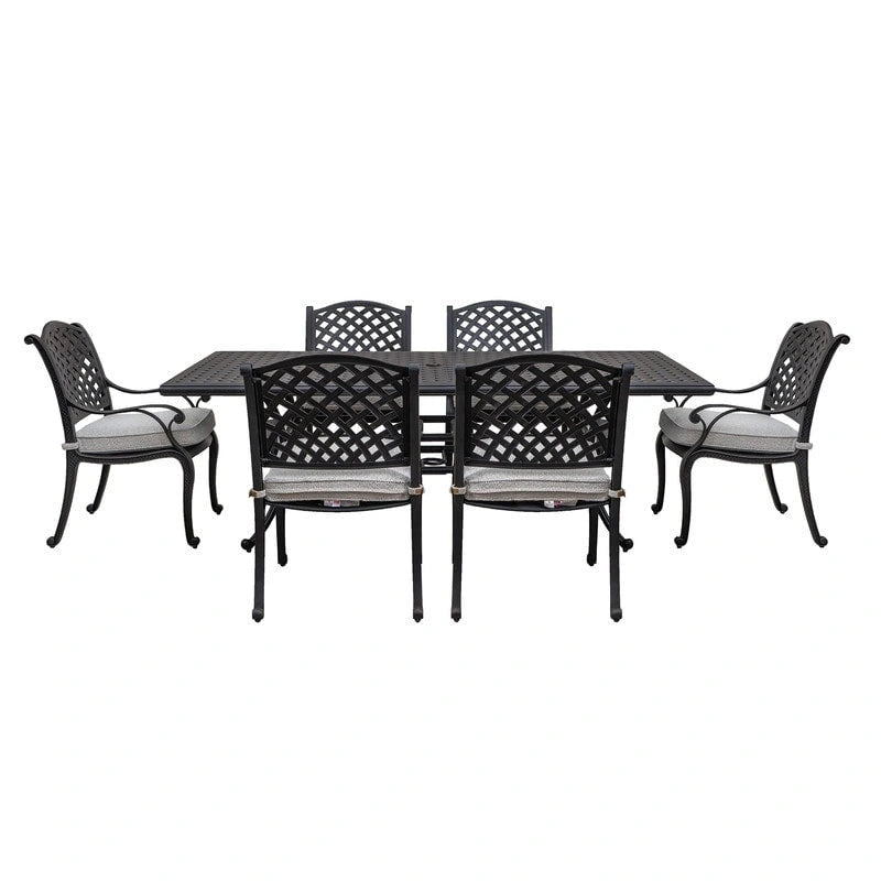 Ensemble de salle à manger rectangulaire Ventura 7 pièces en aluminium moulé avec 6 fauteuils - S/O