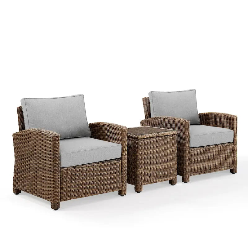 Crosley Bradenton Ensemble de 3 fauteuils en osier d'extérieur - 31,75p x 95l x 32,5h