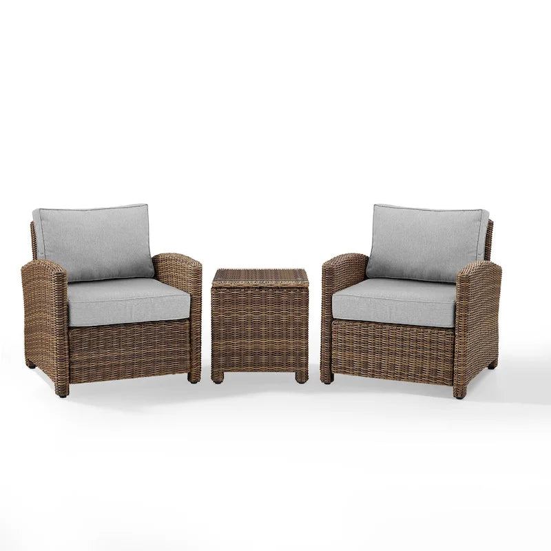 Crosley Bradenton Ensemble de 3 fauteuils en osier d'extérieur - 31,75p x 95l x 32,5h