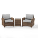 Crosley Bradenton Ensemble de 3 fauteuils en osier d'extérieur - 31,75p x 95l x 32,5h