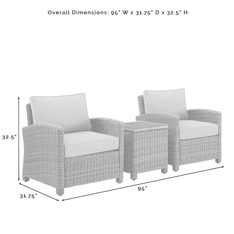 Crosley Bradenton Ensemble de 3 fauteuils en osier d'extérieur - 31,75p x 95l x 32,5h