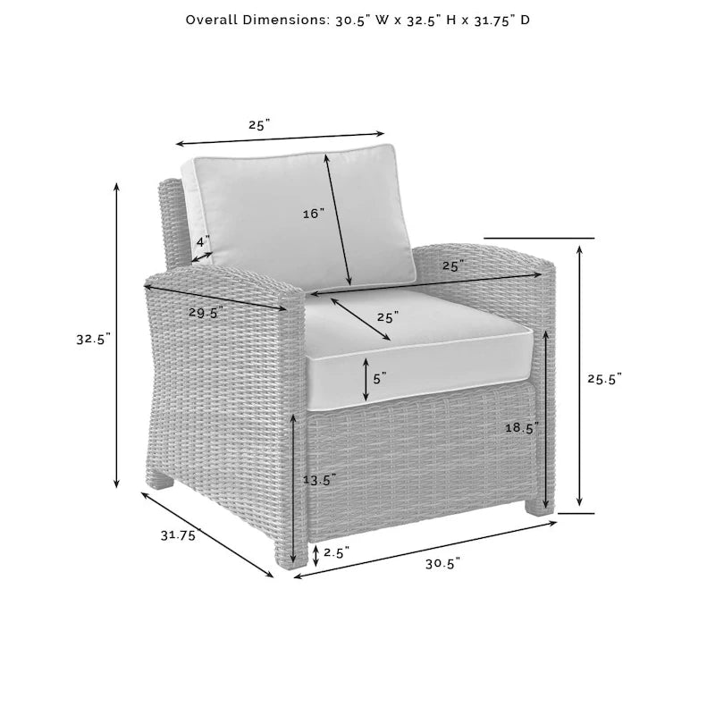 Crosley Bradenton Ensemble de 3 fauteuils en osier d'extérieur - 31,75p x 95l x 32,5h