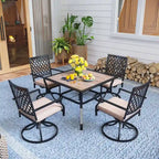 MAISON ARTS Ensemble de salle à manger de patio 5 pièces avec chaises pivotantes et table imitation bois - Ensembles 5 pièces