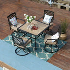 MAISON ARTS Ensemble de salle à manger de patio 5 pièces avec chaises pivotantes et table imitation bois - Ensembles 5 pièces