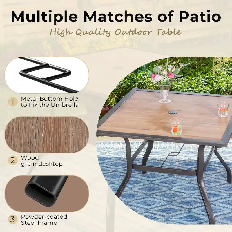 MAISON ARTS Ensemble de salle à manger de patio 5 pièces avec chaises pivotantes et table imitation bois - Ensembles 5 pièces