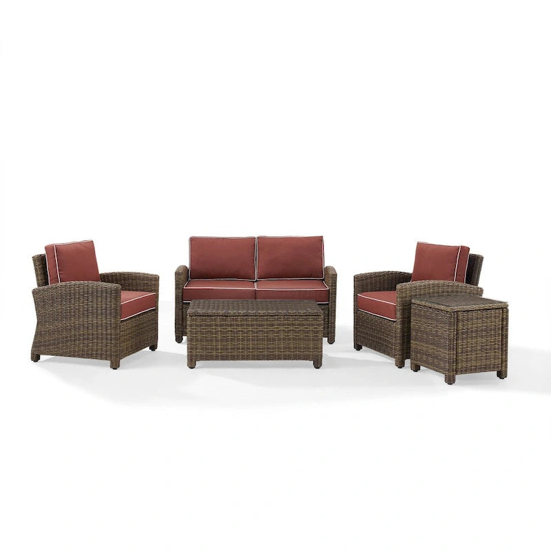 Ensemble de conversation d'extérieur 5 pièces en osier Crosley Bradenton avec coussins Sangria – 131.5 L x 93.75 P x 32.5 H