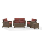 Ensemble de conversation d'extérieur 5 pièces en osier Crosley Bradenton avec coussins Sangria – 131.5 L x 93.75 P x 32.5 H