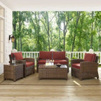 Ensemble de conversation d'extérieur 5 pièces en osier Crosley Bradenton avec coussins Sangria – 131.5 L x 93.75 P x 32.5 H