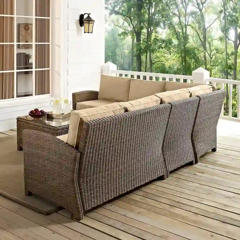 Ensemble de sièges d'extérieur 5 pièces en osier Crosley Bradenton avec coussins couleur sable