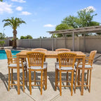 Ensemble de bistrot de bar de patio Chic Teak 7 pièces en bois de teck Orléans, table de bar de 63 po, 2 chaises de bar avec accoudoirs et 4 chaises de bar sans accoudoirs