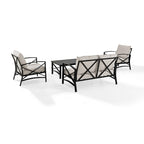 Ensemble de sièges d'extérieur Crosley Kaplan 4 pièces avec coussins couleur avoine - causeuse, deux fauteuils, table basse - 138,75 L x 72,19 P x 32 H