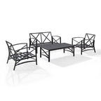 Ensemble de sièges d'extérieur Crosley Kaplan 4 pièces avec coussins couleur avoine - causeuse, deux fauteuils, table basse - 138,75 L x 72,19 P x 32 H