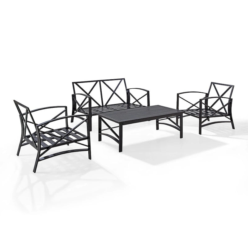 Ensemble de sièges d'extérieur Crosley Kaplan 4 pièces avec coussins couleur avoine - causeuse, deux fauteuils, table basse - 138,75 L x 72,19 P x 32 H