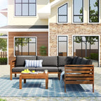 Ensemble de mobilier de jardin 4 pièces en bois d'acacia avec canapé sectionnel