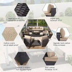 Ensemble de mobilier de jardin en osier Delnavik 9 pièces avec foyer, sièges d'extérieur avec coussins - 9 pièces