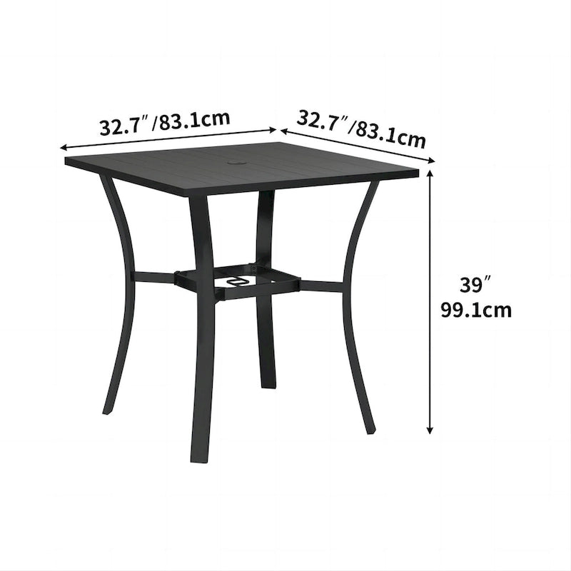 Ensemble de salle à manger d'extérieur 4 places avec chaises à coussins rouges, table en métal