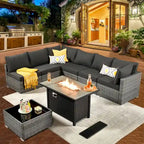 HOOOWOOO Ensemble de Meubles de Jardin en Rotin Gris 8 Pièces Canapé Modulable avec Table Foyer