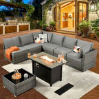 HOOOWOOO Ensemble de Meubles de Jardin en Rotin Gris 8 Pièces Canapé Modulable avec Table Foyer