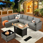 HOOOWOOO Ensemble de Meubles de Jardin en Rotin Gris 8 Pièces Canapé Modulable avec Table Foyer