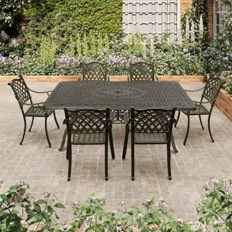 Ensemble de salle à manger de terrasse Clihome 7 pièces en aluminium moulé couleur bronze