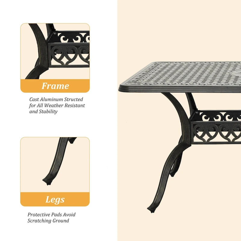 Ensemble de salle à manger de terrasse Clihome 7 pièces en aluminium moulé couleur bronze