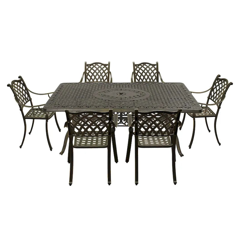 Ensemble de salle à manger de terrasse Clihome 7 pièces en aluminium moulé couleur bronze