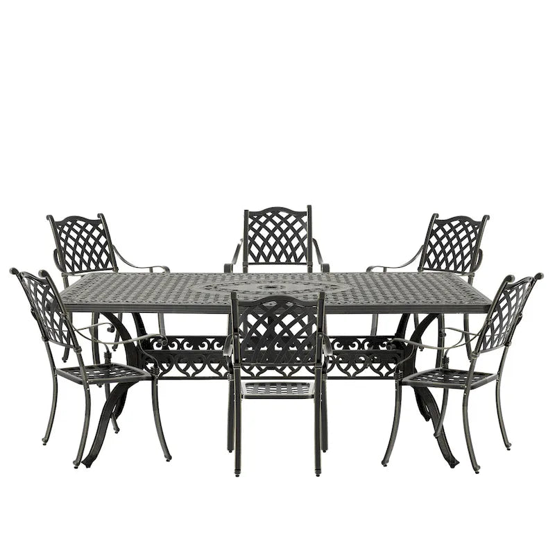 Ensemble de salle à manger de terrasse Clihome 7 pièces en aluminium moulé couleur bronze