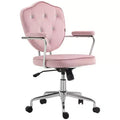 HOMCOM Cute Office Chair, Velvet-feel Fabric Computer Vanity Chair with Button Tufted, Swivel Desk Chair