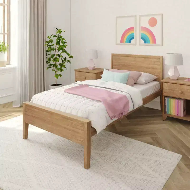 Max & Lily Twin Bed Frame, Solid Wood Classic Platform Bed with Panel Headboard for Kids