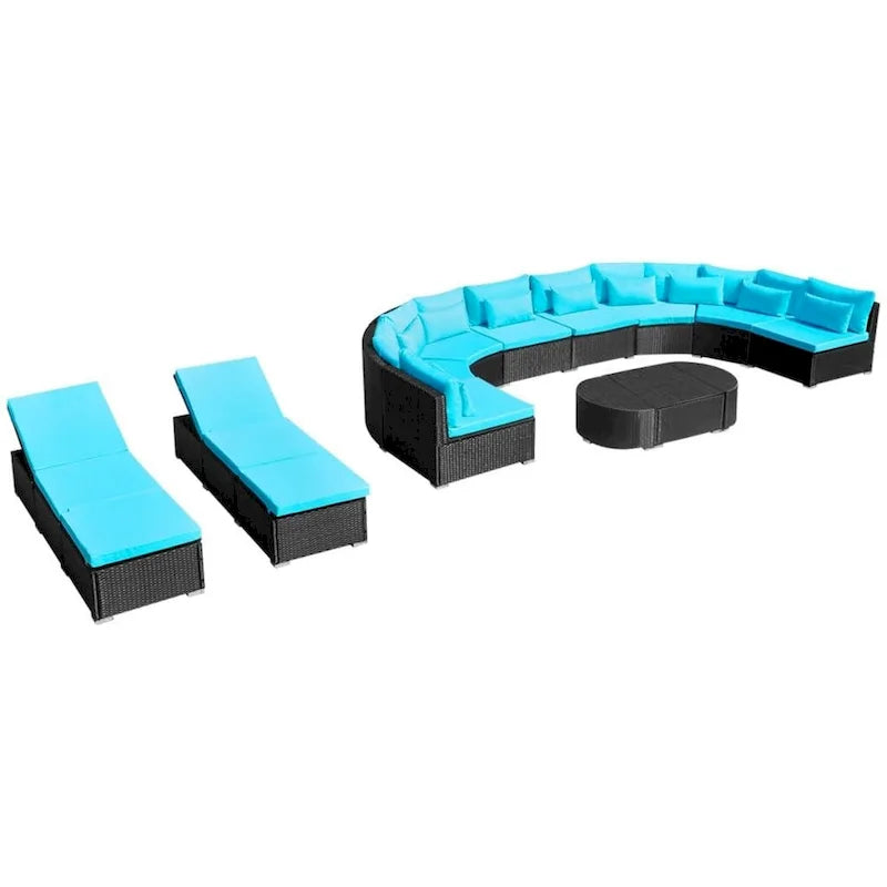 vidaXL Ensemble de meubles de patio de 13 pièces, canapé sectionnel avec coussins en résine tressée – 173 x 86 x 26