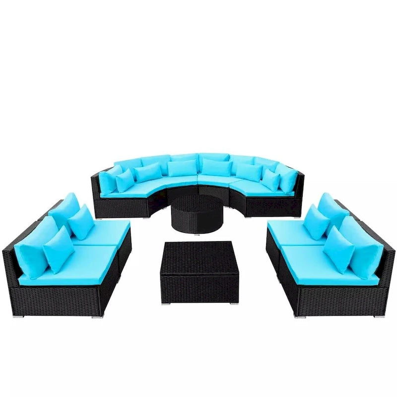 vidaXL Ensemble de meubles de patio de 13 pièces, canapé sectionnel avec coussins en résine tressée – 173 x 86 x 26