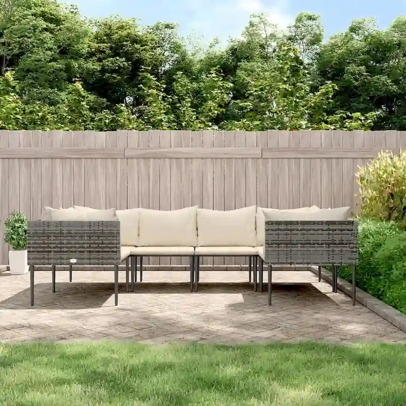 vidaXL 6 Piece Patio Lounge Set with Cushions Gray Poly Rattan