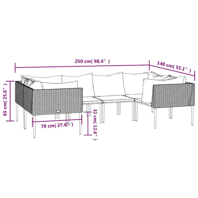 vidaXL Salon de jardin 6 pièces avec coussins en résine tressée gris