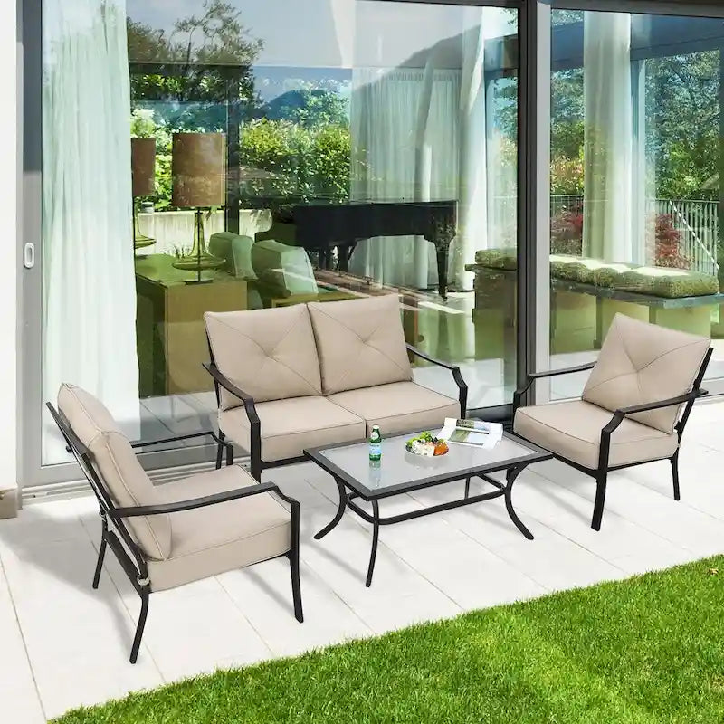 Ensemble de meubles de patio 4 pièces avec coussin pour canapé, causeuse, sectionnel, jardin, terrasse – 54 x 33 x 34