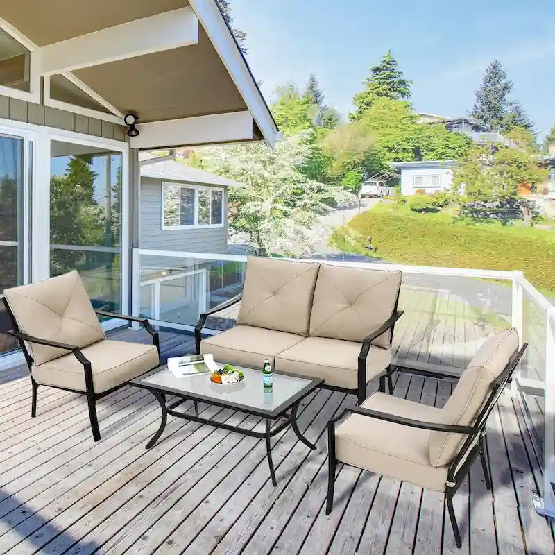 Ensemble de meubles de patio 4 pièces avec coussin pour canapé, causeuse, sectionnel, jardin, terrasse – 54 x 33 x 34