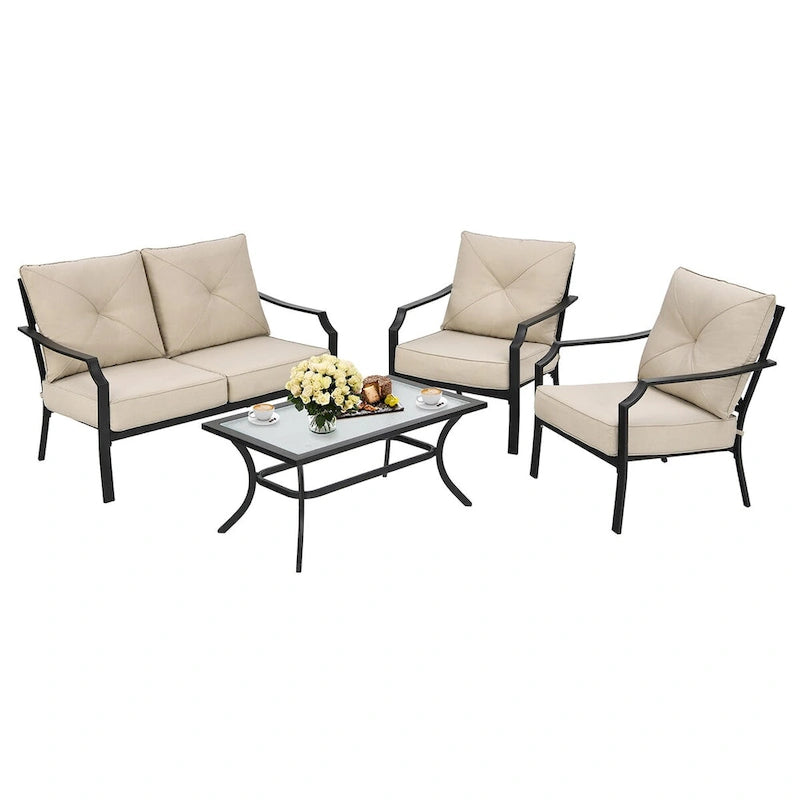Ensemble de meubles de patio 4 pièces avec coussin pour canapé, causeuse, sectionnel, jardin, terrasse – 54 x 33 x 34