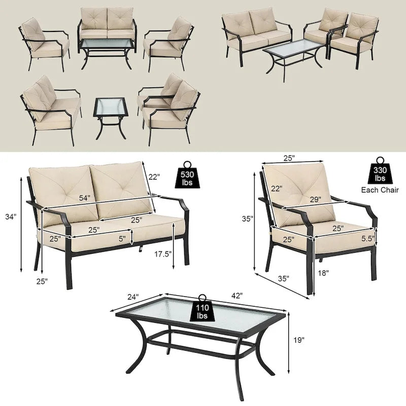Ensemble de meubles de patio 4 pièces avec coussin pour canapé, causeuse, sectionnel, jardin, terrasse – 54 x 33 x 34