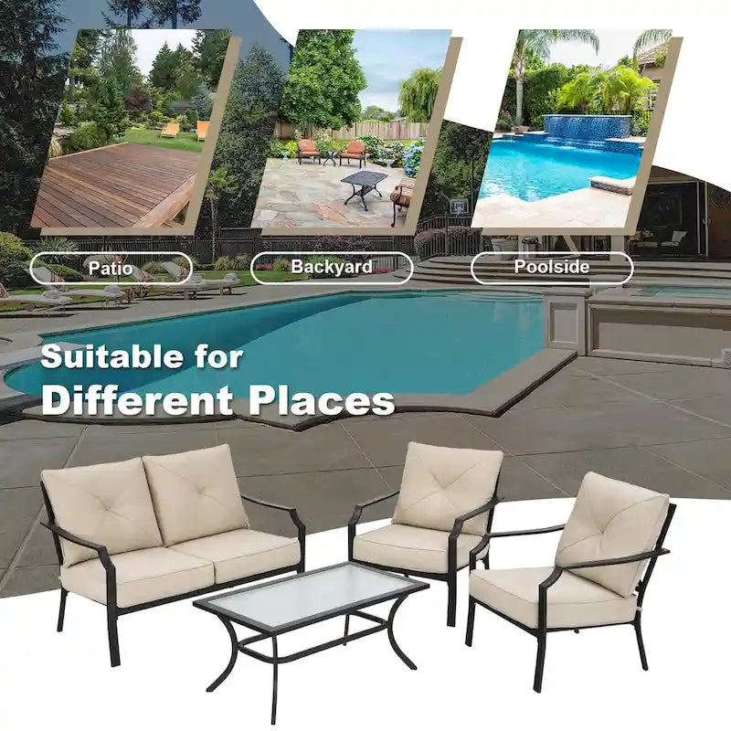 Ensemble de meubles de patio 4 pièces avec coussin pour canapé, causeuse, sectionnel, jardin, terrasse – 54 x 33 x 34