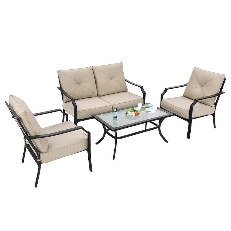 Ensemble de meubles de patio 4 pièces avec coussin pour canapé, causeuse, sectionnel, jardin, terrasse – 54 x 33 x 34