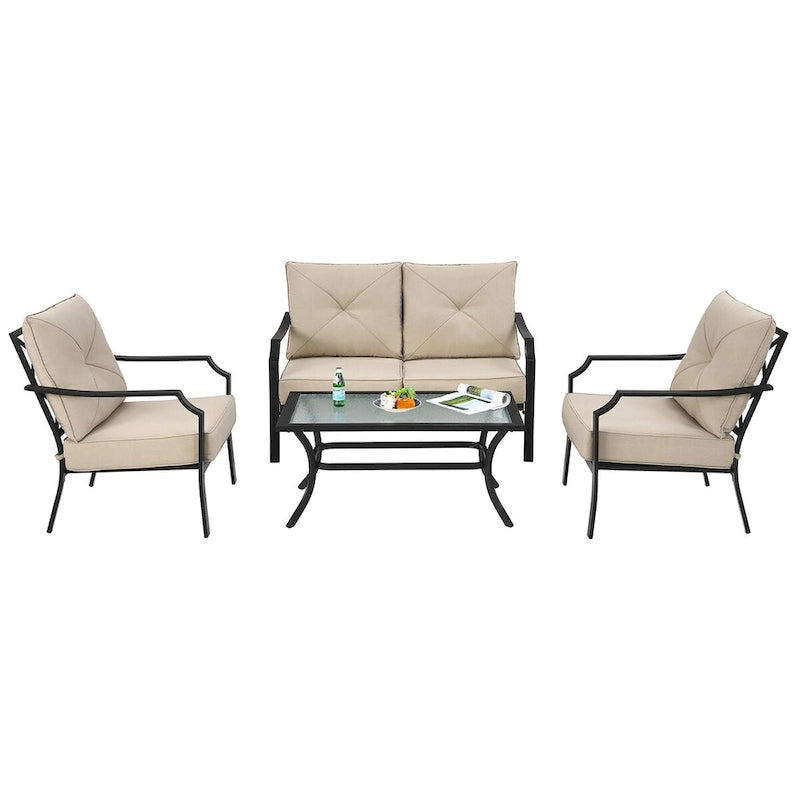 Ensemble de meubles de patio 4 pièces avec coussin pour canapé, causeuse, sectionnel, jardin, terrasse – 54 x 33 x 34