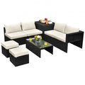 Ensemble de meubles de jardin 8 pièces en rotin avec table de rangement – 25 x 25 x 4 (L x l x P)
