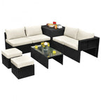 Ensemble de meubles de jardin 8 pièces en rotin avec table de rangement – 25 x 25 x 4 (L x l x P)