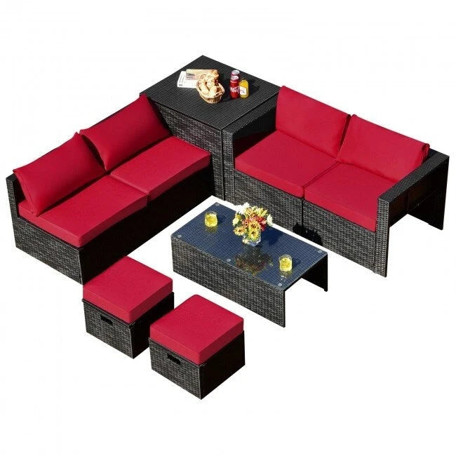 Ensemble de meubles de jardin 8 pièces en rotin avec table de rangement – 25 x 25 x 4 (L x l x P)