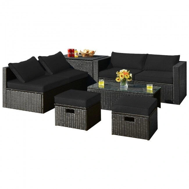 Ensemble de meubles de jardin 8 pièces en rotin avec table de rangement – 25 x 25 x 4 (L x l x P)