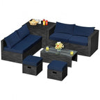 Ensemble de meubles de jardin 8 pièces en rotin avec table de rangement – 25 x 25 x 4 (L x l x P)