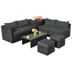 Ensemble de meubles de jardin 8 pièces en rotin avec table de rangement – 25 x 25 x 4 (L x l x P)