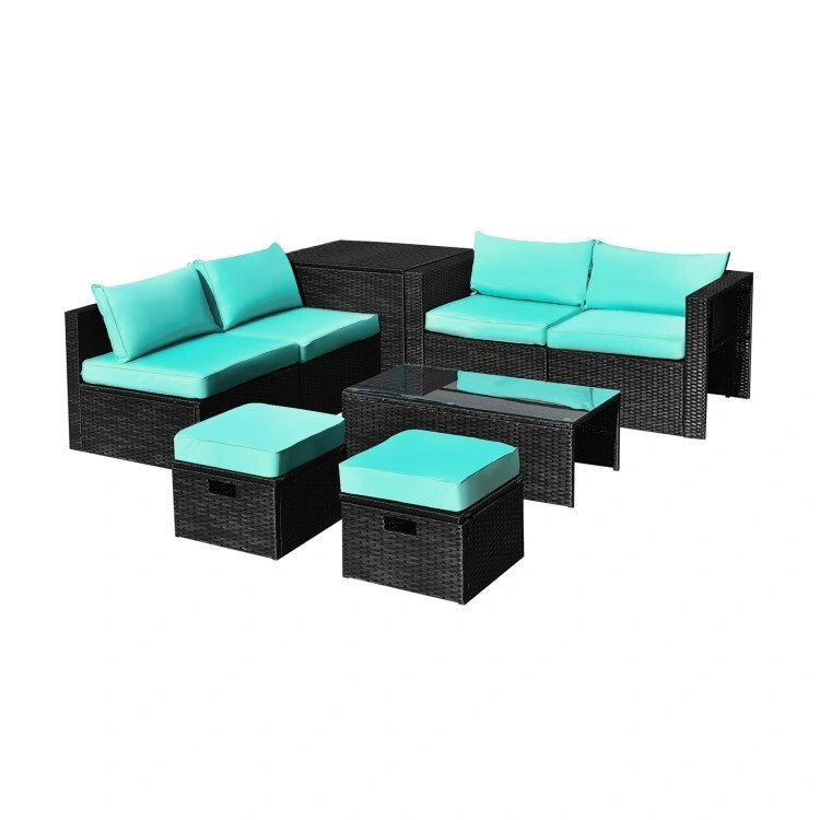 Ensemble de meubles de jardin 8 pièces en rotin avec table de rangement – 25 x 25 x 4 (L x l x P)