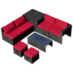Ensemble de meubles de jardin 8 pièces en rotin avec table de rangement – 25 x 25 x 4 (L x l x P)