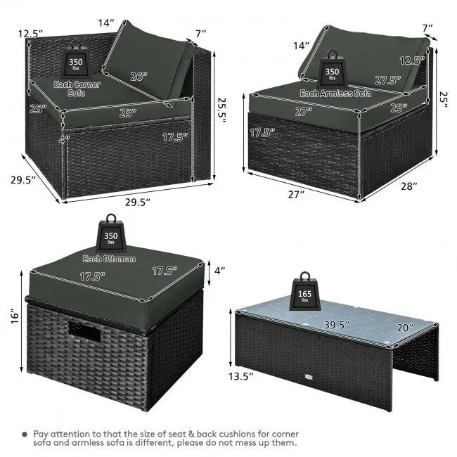 Ensemble de meubles de jardin 8 pièces en rotin avec table de rangement – 25 x 25 x 4 (L x l x P)